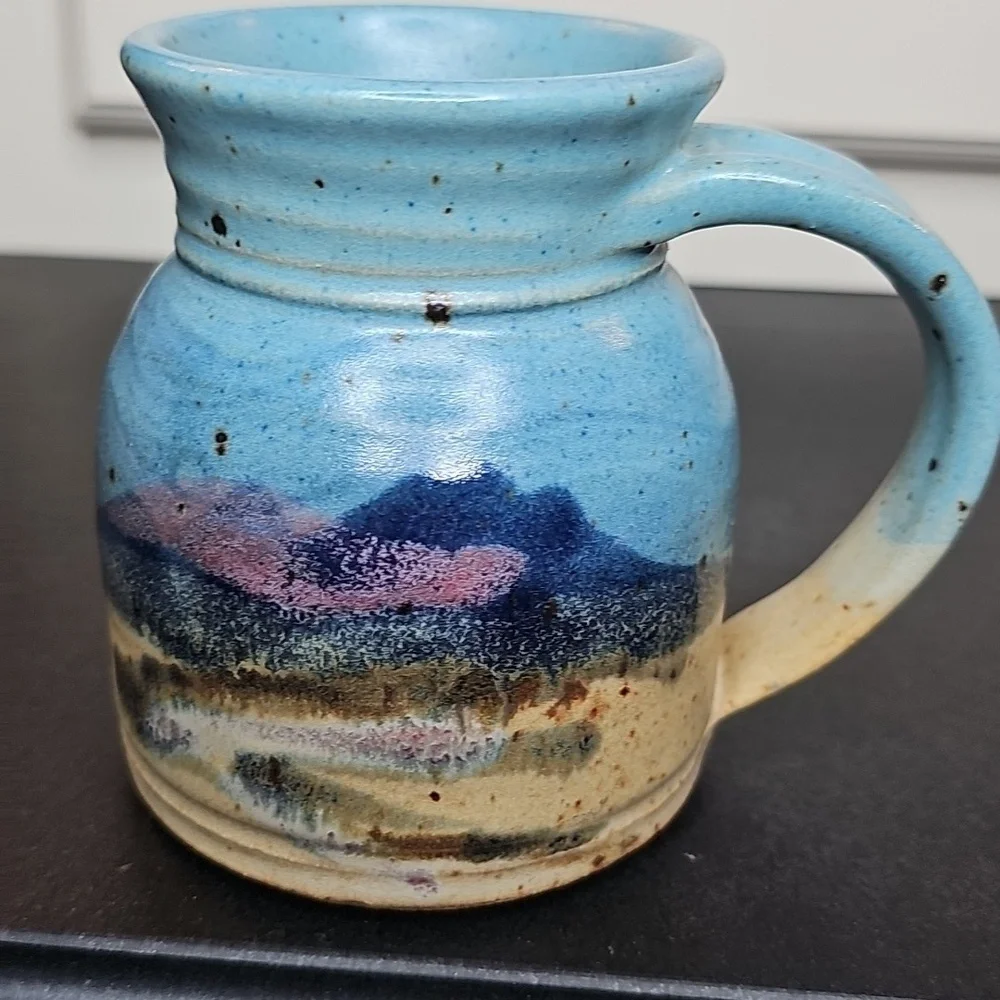 Carl Sheehan Signed Blue Studio Pottery Fire Hole Bozeman MT Signed 4.5" Mug - Picture 4 of 6